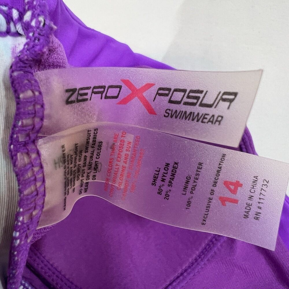 ZeroXposur Women's Tankini Swim Top Size 14 Abstract Purple Blue Teal Floral - Picture 7 of 8